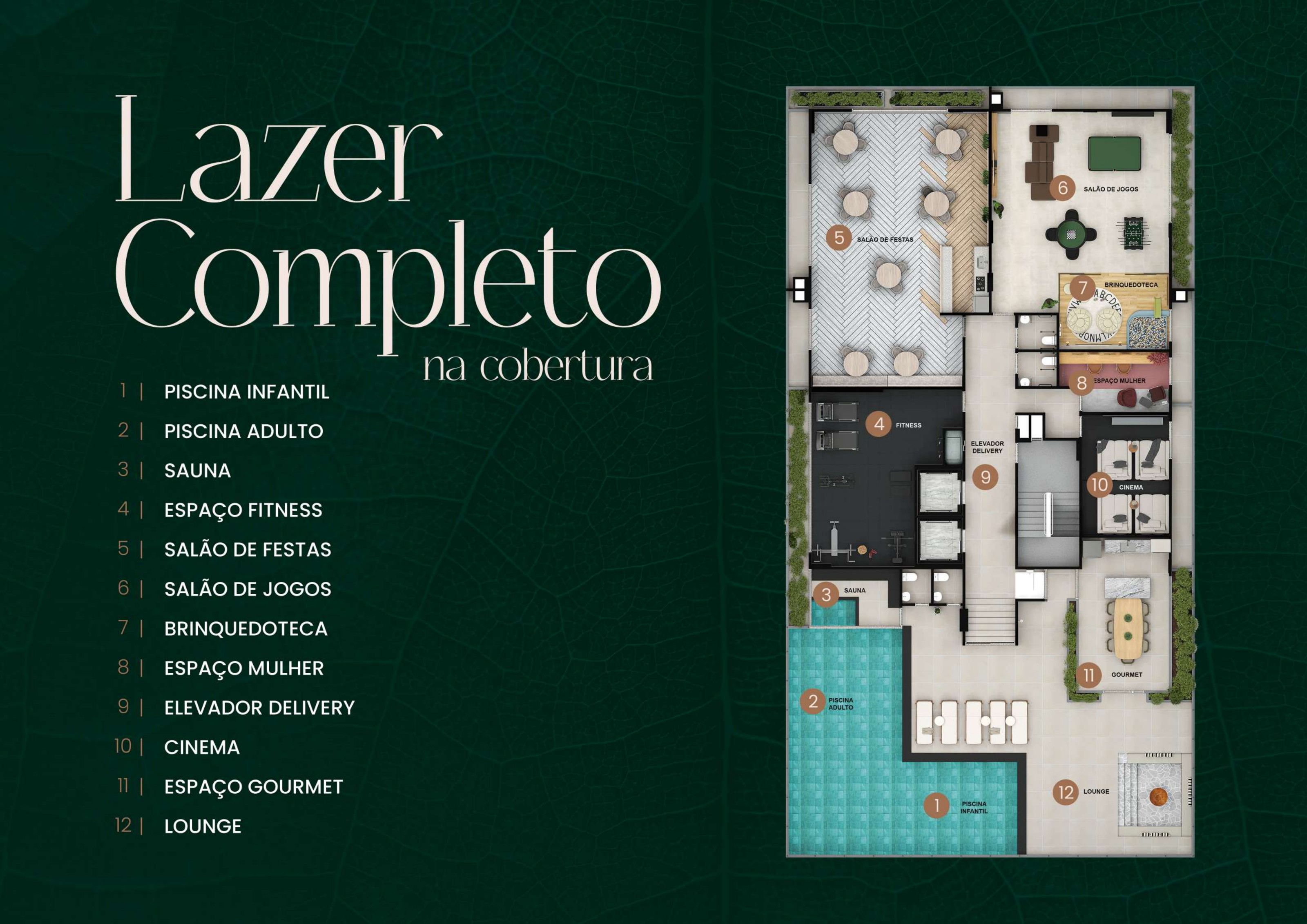 Planta do lazer completo na cobertura