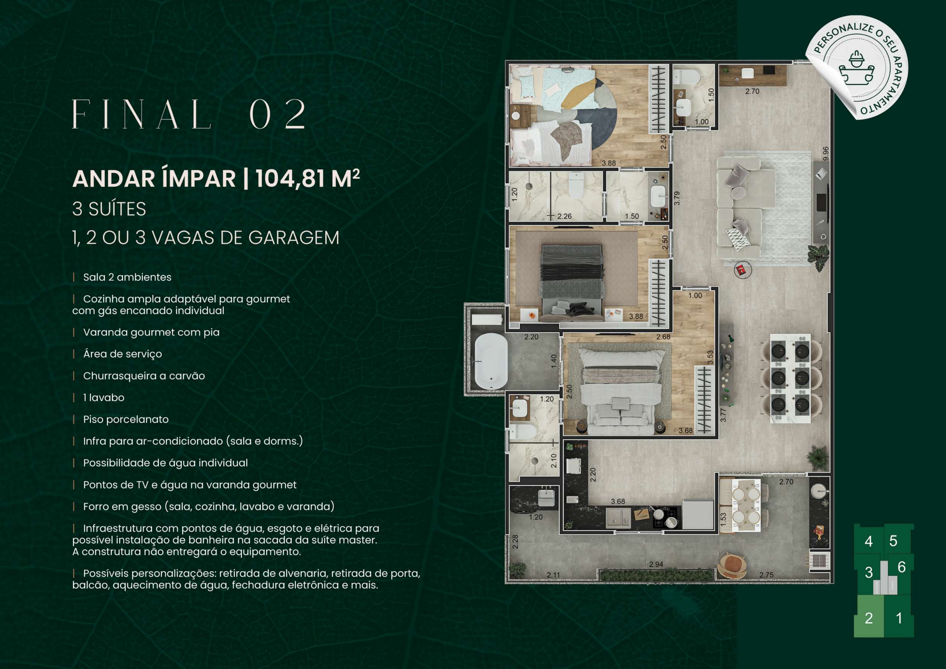 Planta Final 02 — 104,81 m², 3 suítes