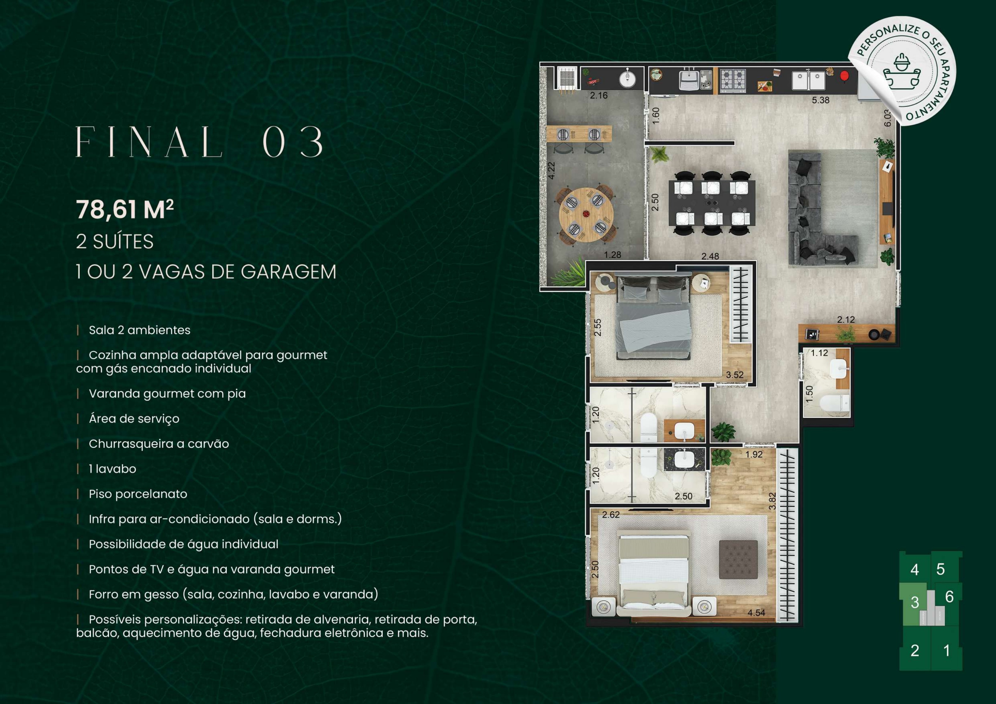Planta Final 03 — 78,61 m², 2 suítes