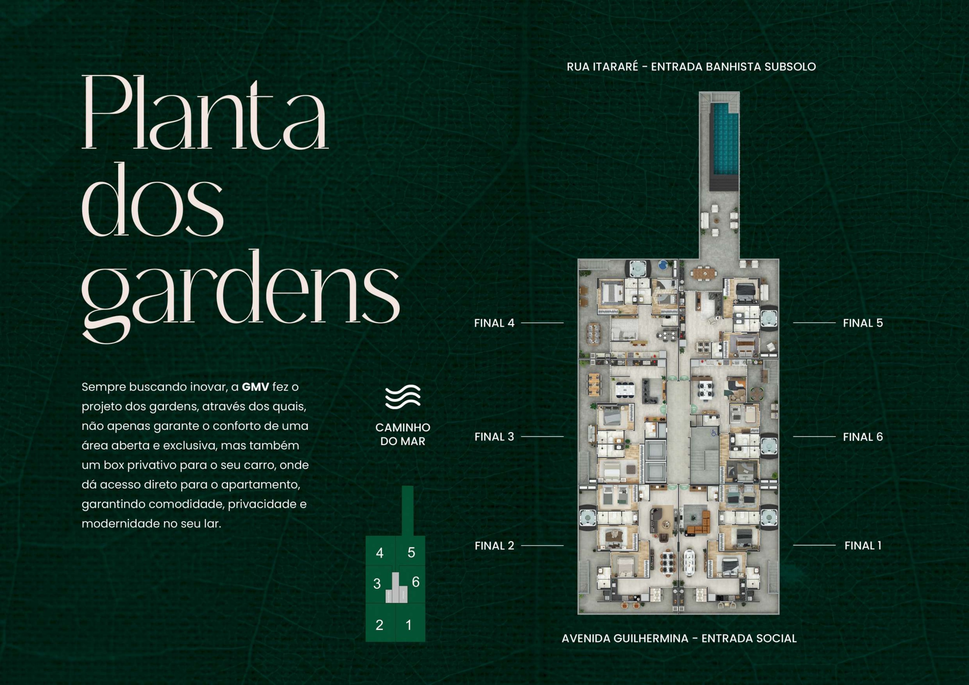 Plantas dos apartamentos garden do Park Avenue