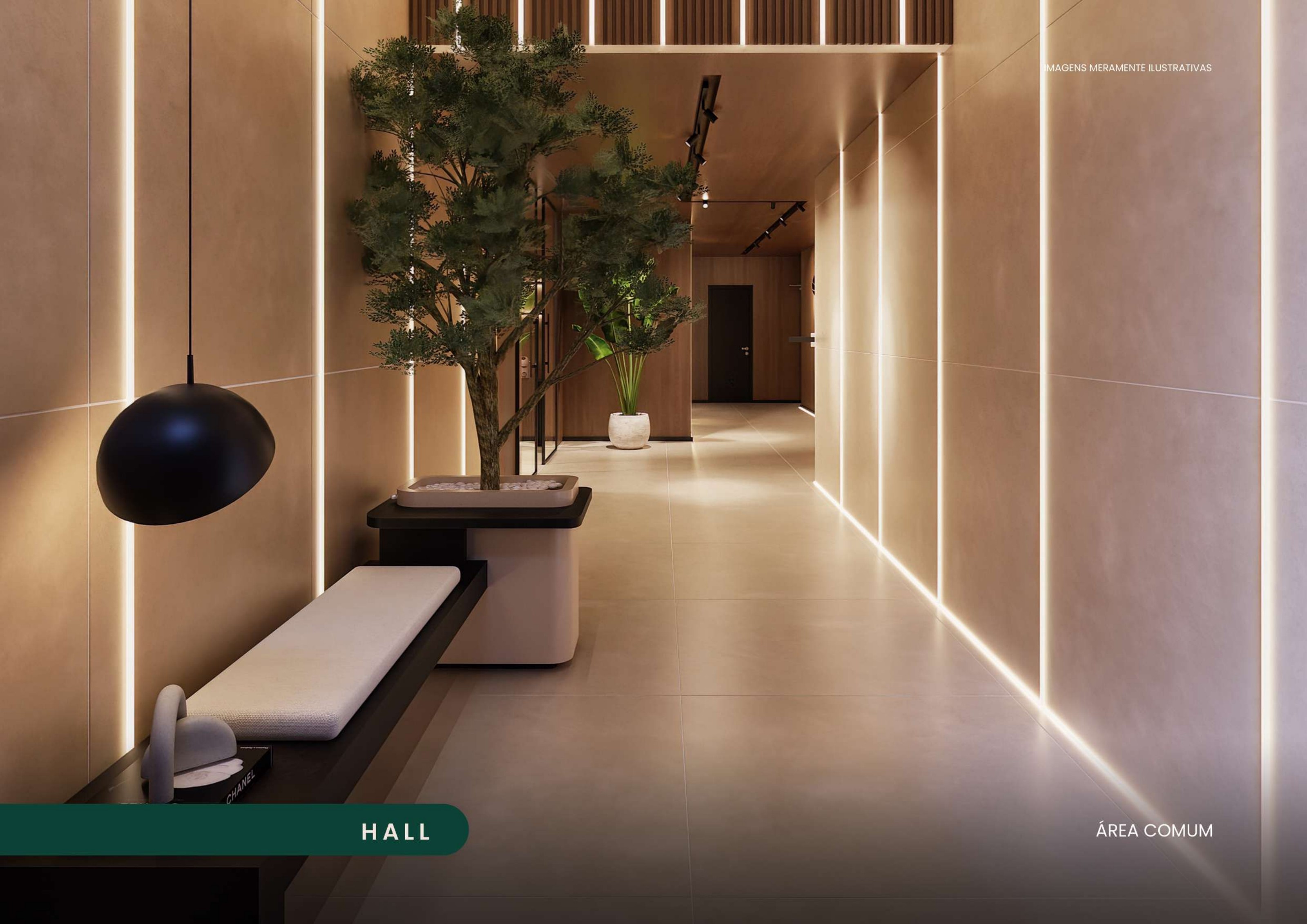 Hall social do Park Avenue com iluminação acolhedora