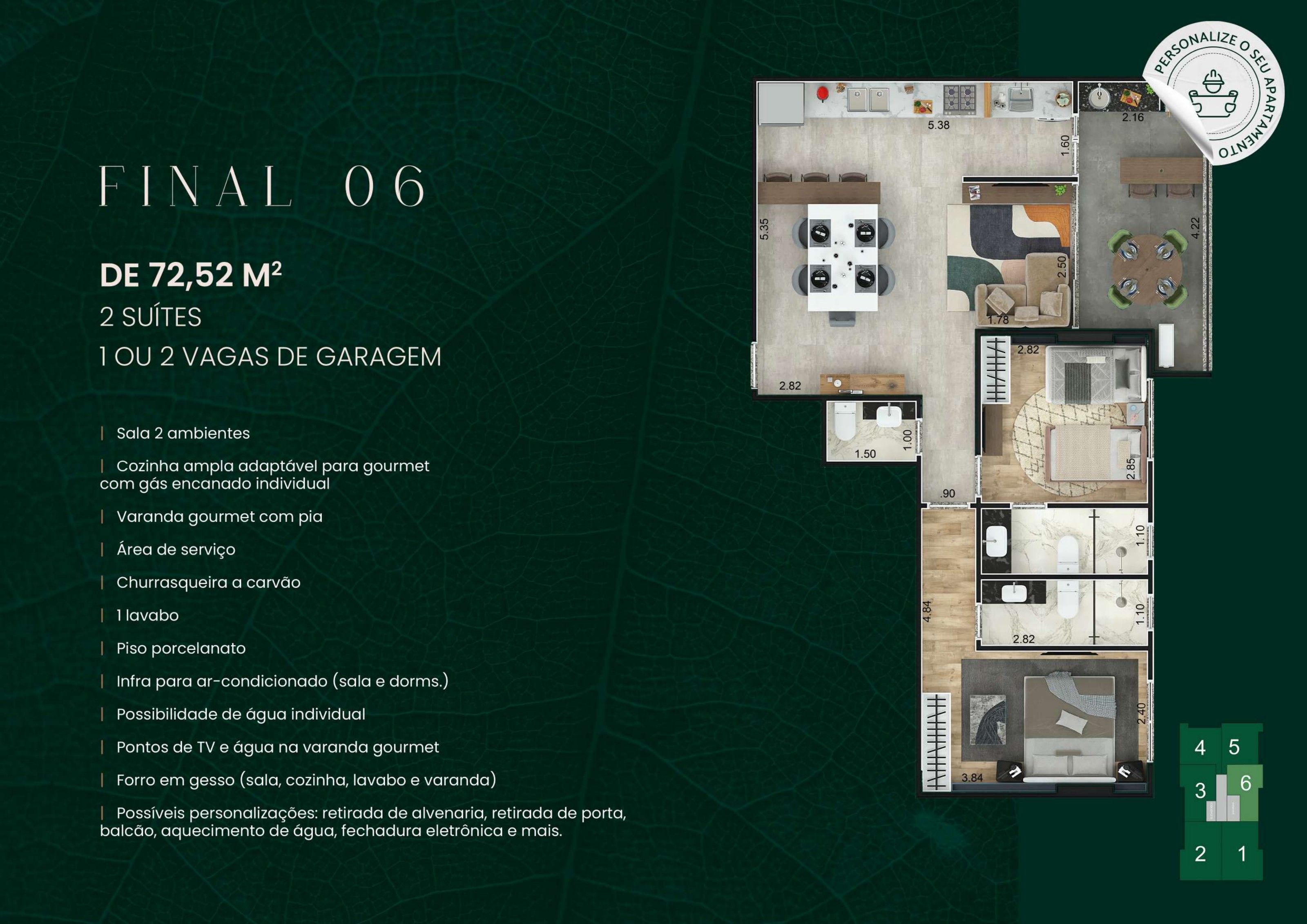 Planta Final 06 — 72,52 m², 2 suítes